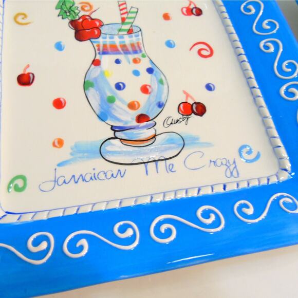 Set (4) ORMSBY Happy Hour TROPICAL PLATES Ceramic Hawaii Jamaica Hurricane Drink - Picture 6 of 10